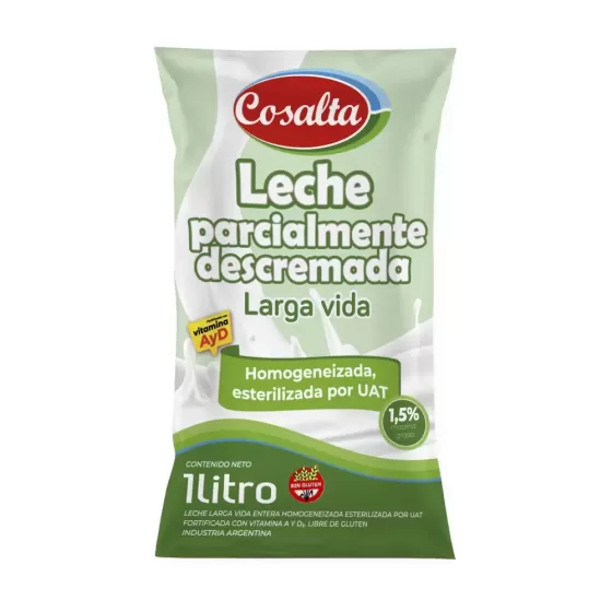 Ver más sobre Leches Leche Sachet Parcialmente Descremada UAT Cosalta 1 Litro, Argentina