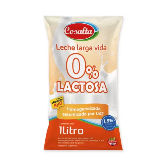 Ver más sobre Leches Leche Sachet 0% Lactosa UAT Cosalta 1 Litro, Argentina
